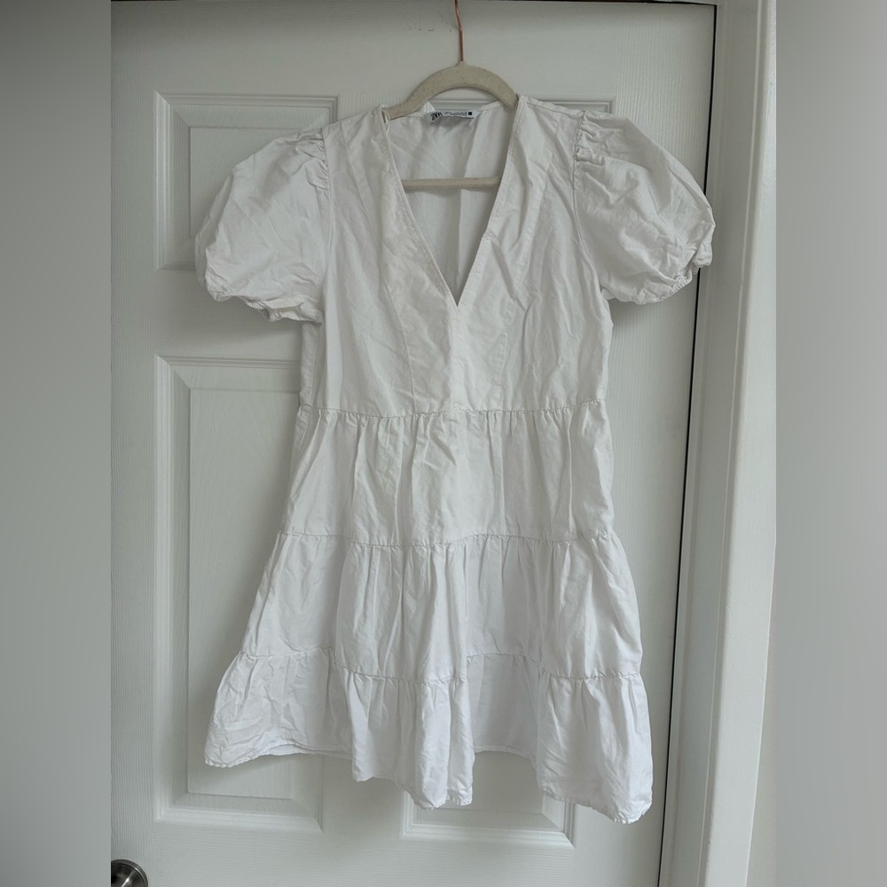 ZARA White Puff Sleeve Dress